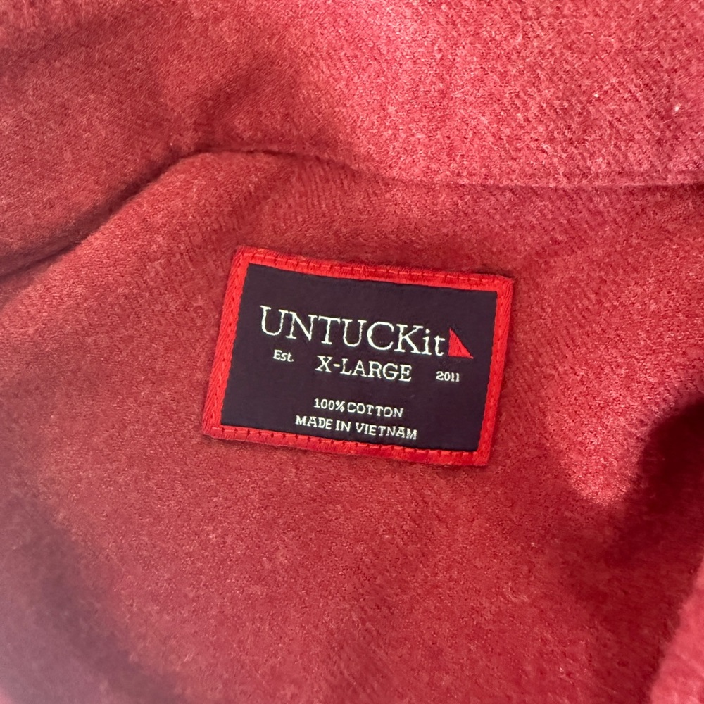 UNTUCKit Sherwood Flannel Shirt Burgundy 100% Cotton Long Sleeve Size XL - Picture 4 of 6